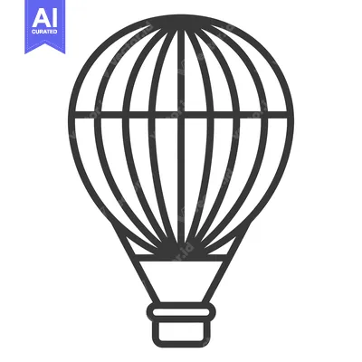 Aset desain premium: A simple line drawing depicts a hot air balloon in the sky