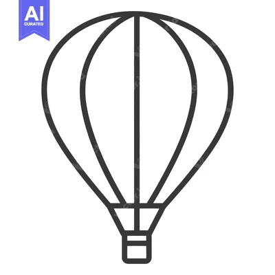 Aset premium populer: A black and white line drawing of a hot air balloon