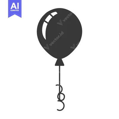 Aset desain premium: A single black inflated balloon floats isolated against a white backgr