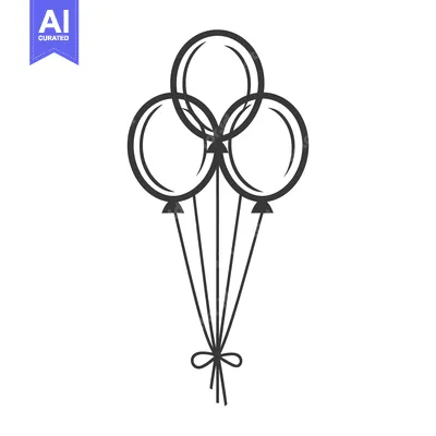 Aset desain premium: A Simple Black Line Drawing Depicting Three Balloons