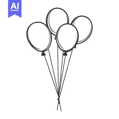 Premium design asset: Four Round Balloons Tied Together With String Drawn in Black