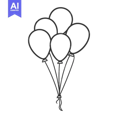 Aset desain premium: A bundle of five inflated balloons tied together with ribbons