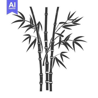 Aset desain premium: An illustration depicting several stalks of bamboo and their leaves