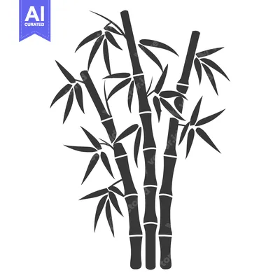 Aset premium populer: A monochrome graphic depiction of a bamboo plant illustration