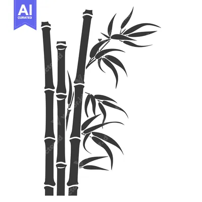 Aset premium populer: Black silhouette depicts bamboo stalks and their leafy branches in an