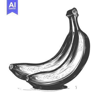 Aset premium populer: Artistic depiction of two curved ripe bananas on white background