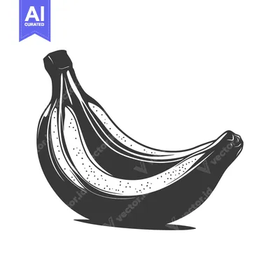 Aset desain premium: A black and white illustration of a curved ripe banana