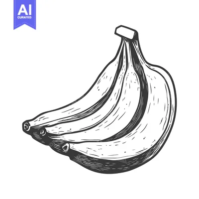 Aset premium populer: A detailed monochrome illustration of a bunch of bananas
