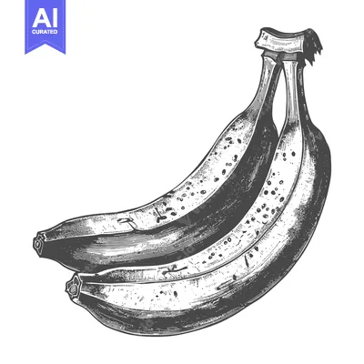Aset premium populer: A realistic drawing of two ripe bananas on white background