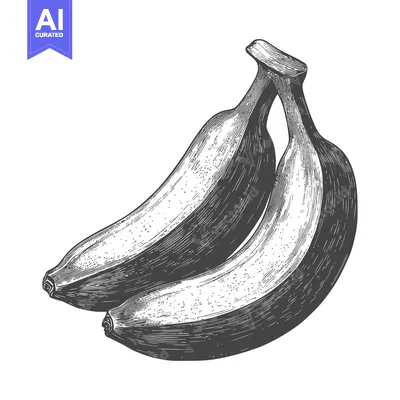 Aset desain premium: Two bananas shown with their stems in a grayscale style