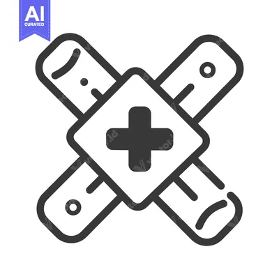 Aset desain premium: A black cross symbol superimposed upon crossed bandages illustration