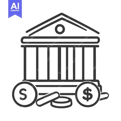Premium design asset: A graphical representation of a bank building with coins symbols