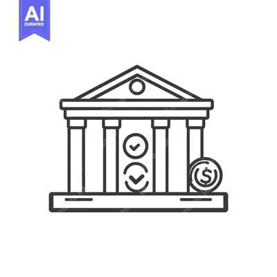 Premium design asset: A stylized icon of a bank with checks and a coin