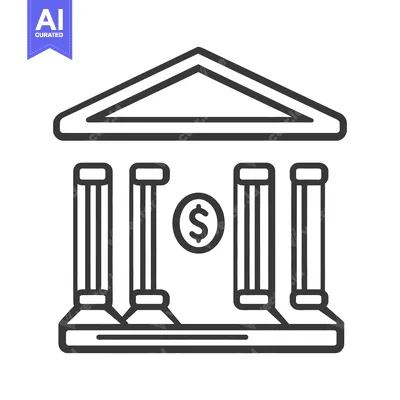 Premium design asset: Black and white line drawing of a financial institution building