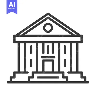 Premium design asset: An architectural line art icon depicting a classical building structur