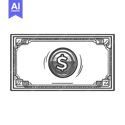 Aset desain premium: A black and white illustration depicts a single dollar bill