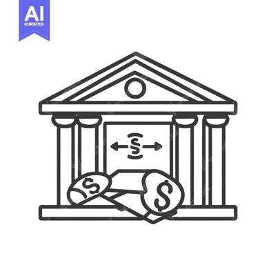 Premium design asset: A bank building illustration with coins representing financial transac