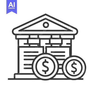 Aset desain premium: A simplified vector illustration of a financial institution with coins