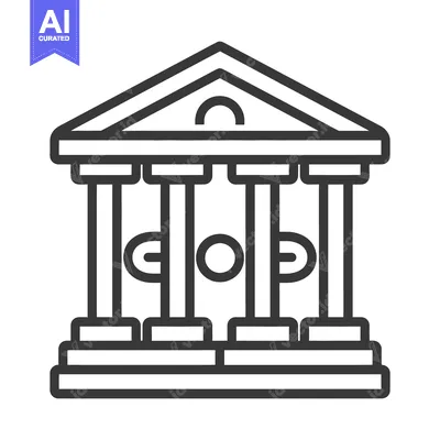 Aset desain premium: A linear drawing of a building with classical architectural design