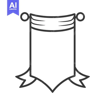 Aset desain premium: A monochrome illustration depicts a hanging scroll type banner design