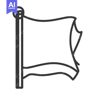 Aset desain premium: An outlined image showing a waving flag on a pole