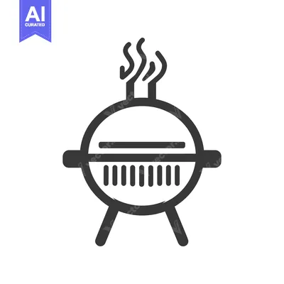 Aset premium populer: A simple black and white illustration of a backyard barbecue grill