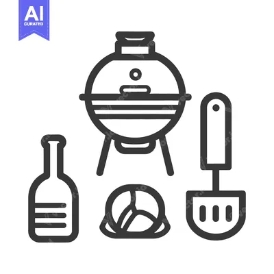 Aset desain premium: Simple illustration of barbecue tools and food for outdoor cooking
