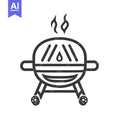 Aset desain premium: A simple round charcoal grill with smoke emitting upwards
