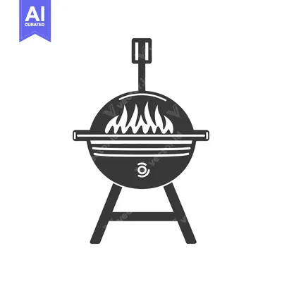 A stylized illustration of a cooking grill with flames inside