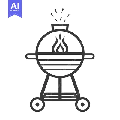 Aset desain premium: Simple illustration of a barbecue grill with flames and smoke