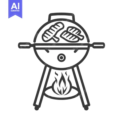 Popular premium asset: A black and white illustration of a grilling barbecue and food