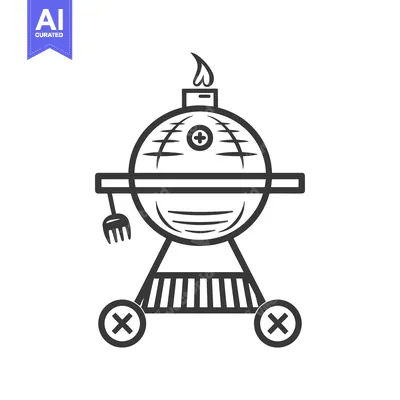 Premium design asset: A line drawing depicting a charcoal barbecue with a flame