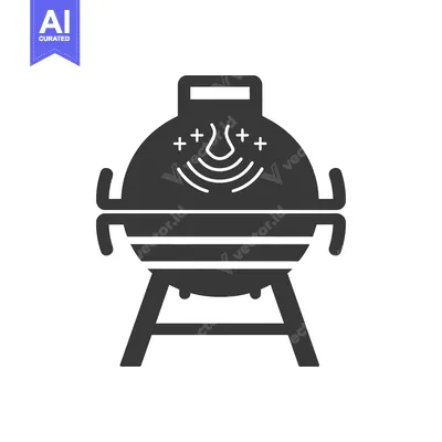 Simple illustration depicting a black charcoal grill with scent lines