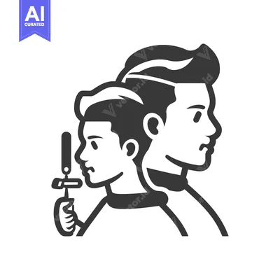 Premium design asset: Two men depicted in profile with one holding a small tool