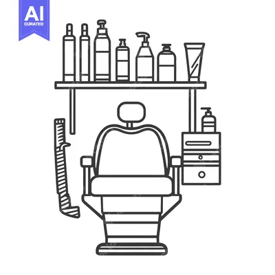 Aset desain premium: A schematic illustration of a barber shop styling station setup