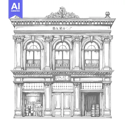 Aset desain premium: This is an architectural rendering of a classical building