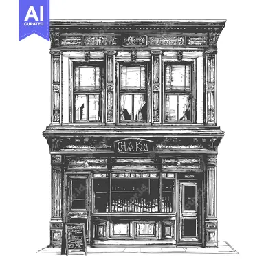 Aset desain premium: The detailed illustration of the exterior of the building