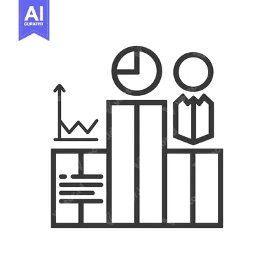 Aset desain premium: A business data analysis and reporting process depicted in black lines