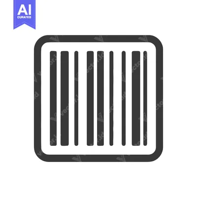 Simple Barcode Icon with Rounded Square Frame, Black and White