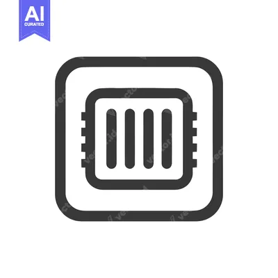 Aset desain premium: Minimalist CPU Icon: Dark Gray Chip with Rounded Square Border on Whit