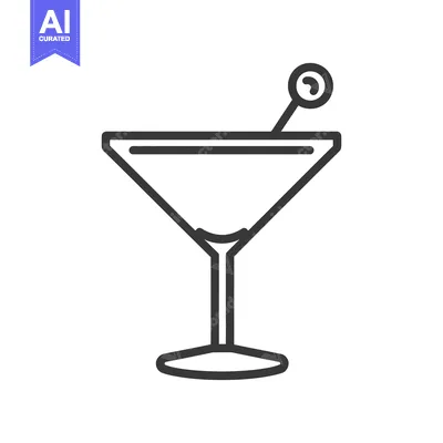 Aset premium populer: A minimalist drawing depicts a cocktail glass and garnish stick