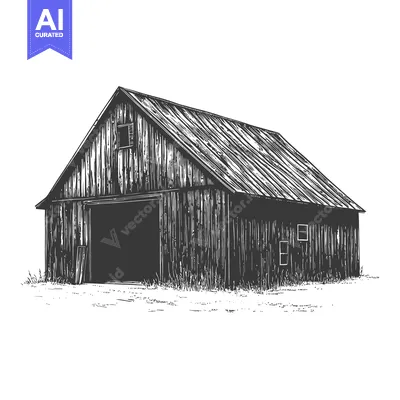 Premium design asset: The old wooden barn stands in a field of grass