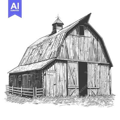 Popular premium asset: A grayscale image of a weathered barn in a rural landscape