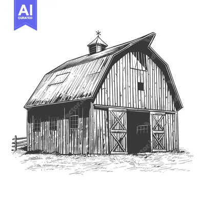 Aset desain premium: A rural vintage barn with sliding doors and windows