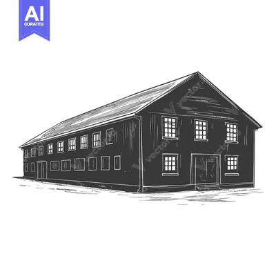 Aset desain premium: The Building Depicted Presents a Long Structure with Multiple Windows