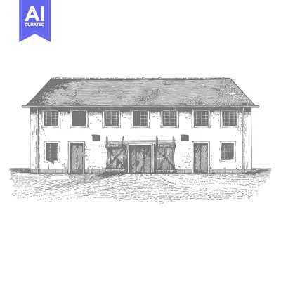 Aset desain premium: A detailed drawing of a farmhouse or barn