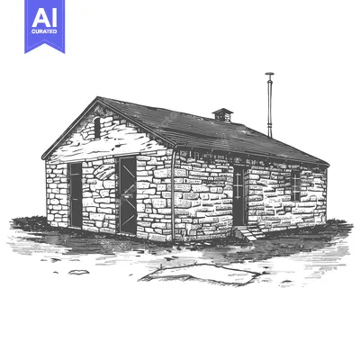 Aset premium populer: A Stone Cottage Showing a Simplified Vectorized Sketch of Architecture