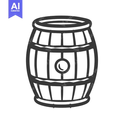 Aset desain premium: A simple monochrome illustration of a wooden storage barrel