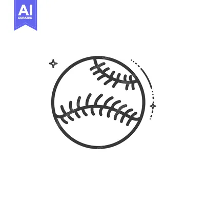 Aset desain premium: A black and white graphic outline of a baseball
