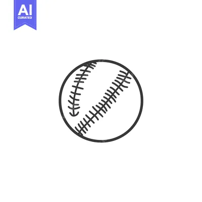 Aset desain premium: A line drawing illustration of a baseball with stitched details